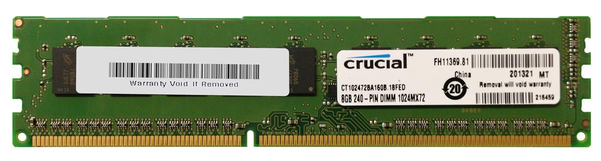 CT102472BA160B Crucial 8GB PC3-12800 DDR3-1600MHz ECC Unbuffered CL11 240-Pin DIMM Dual Rank Memory Module