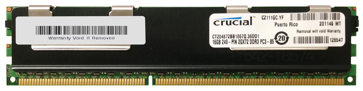 CT204872BB1067Q.36DD1 Crucial 16GB PC3-8500 DDR3-1066MHz Registered ECC CL7 240-Pin DIMM Quad Rank Memory Module