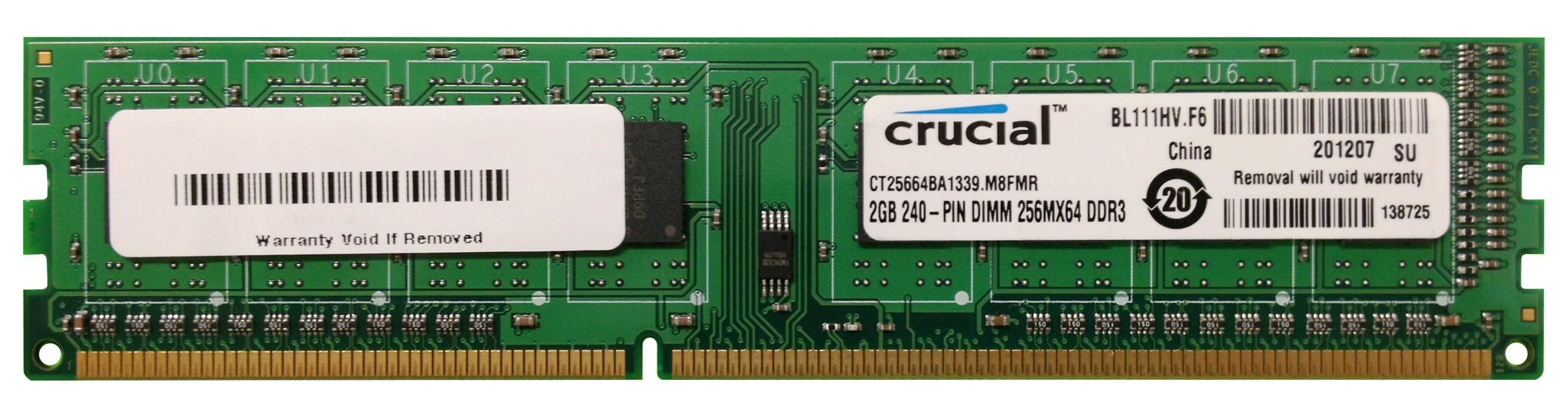 CT25664BA1339.M8FMR Crucial 2GB PC3-10600 DDR3-1333MHz non-ECC Unbuffered CL9 240-Pin DIMM Single Rank Memory Module