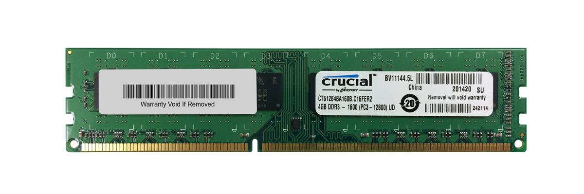 CT51264BA160B.C16FER2 Crucial 4GB PC3-12800 DDR3-1600MHz non-ECC Unbuffered CL11 240-Pin DIMM Memory Module