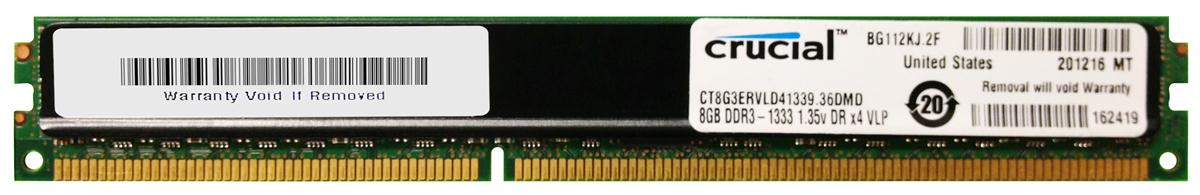 CT8G3ERVLD41339.36DMD Crucial 8GB PC3-10600 DDR3-1333MHz Registered ECC CL9 240-Pin DIMM 1.35V Low Voltage Very Low Profile (VLP) Dual Rank Memory Module