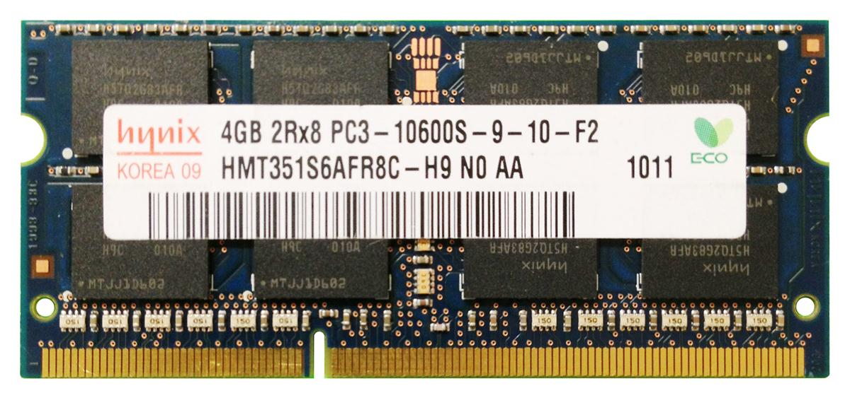 HMT351S6AFR8C-H9 Hynix 4GB DDR3 PC3-10600 1333MHz non-ECC Unbuffered CL9 204-Pin SoDimm Dual Rank Memory Module