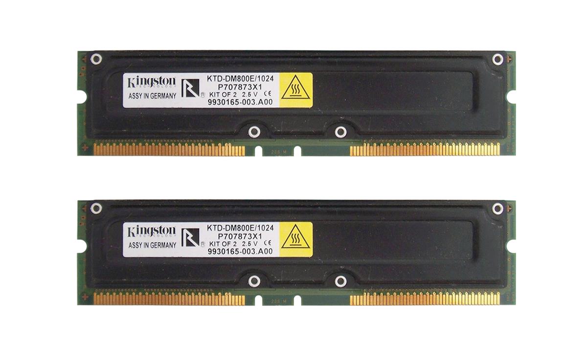 KTD-DM800E/1024 Kingston 1GB Kit (2 x 512MB) PC800 800MHz ECC 45ns 184-Pin RIMM Memory 311-5800
