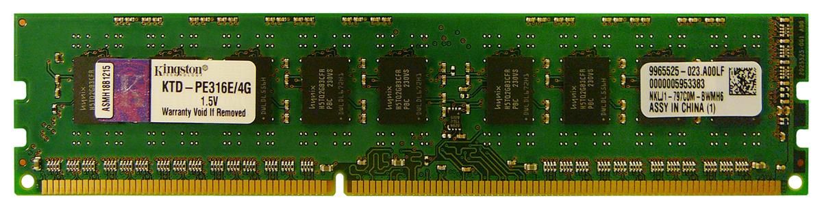 KTD-PE316E/4G Kingston 4GB PC3-12800 DDR3-1600MHz ECC Unbuffered CL11 240-Pin DIMM Memory Module