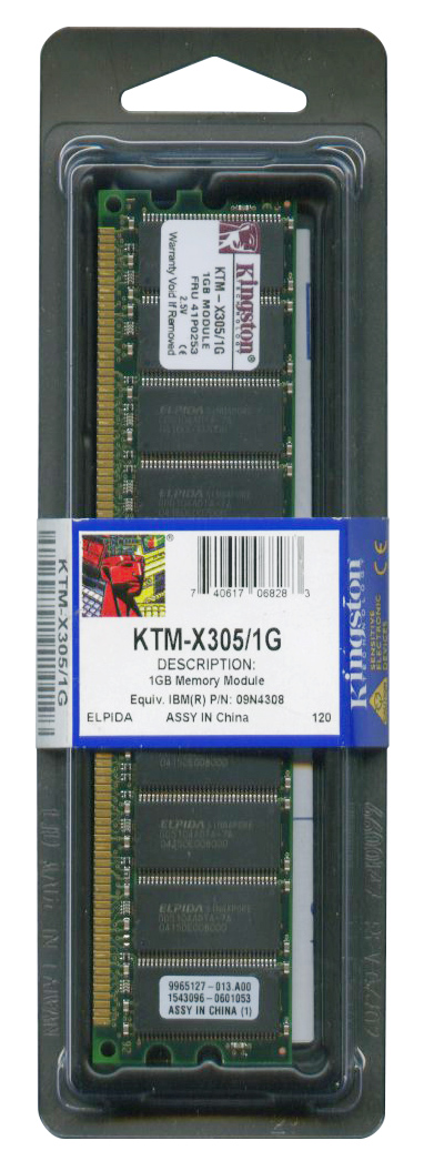 KTM-X305/1G Kingston 1GB PC2100 DDR-266MHz Registered ECC CL2.5 184-Pin DIMM 2.5V Memory Module for IBM 09N4308; 33L5039; FRU 41P0253