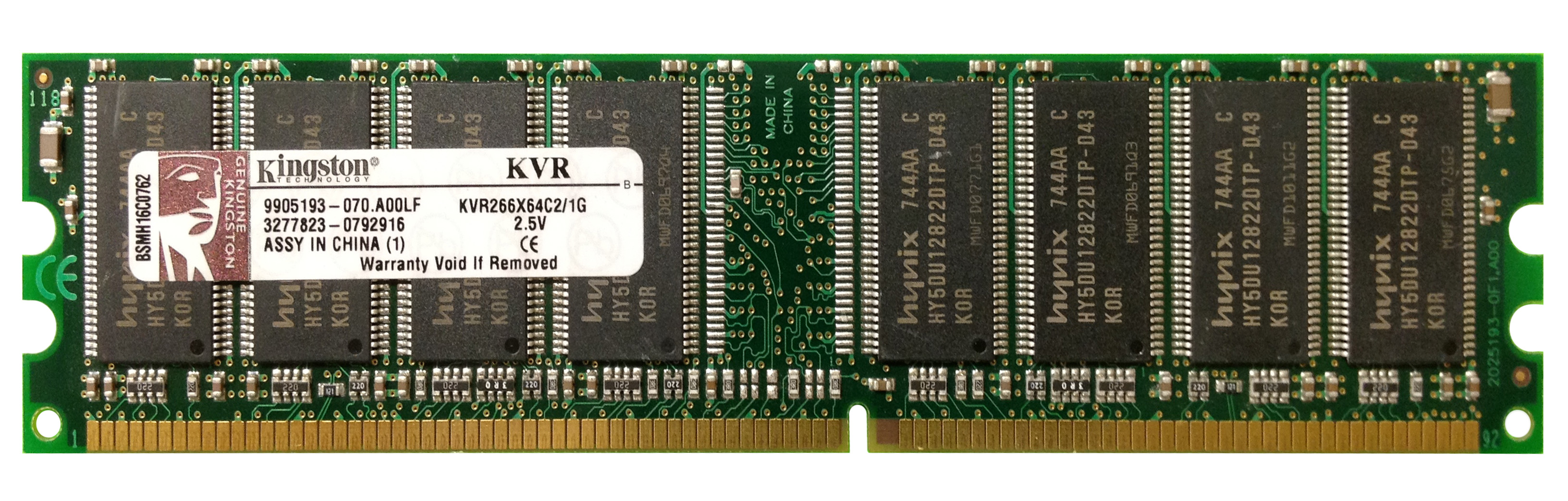 KVR266X64C2/1G Kingston 1GB PC2100 DDR-266MHz non-ECC Unbuffered CL2.5 184-Pin DIMM 2.5V Memory Module