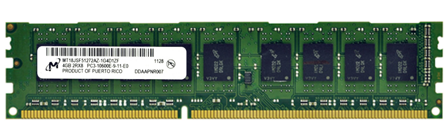 MT18JSF51272AZ-1G4D1ZF Micron 4GB PC3-10600 DDR3-1333MHz ECC Unbuffered CL9 240-Pin DIMM Dual Rank Memory Module
