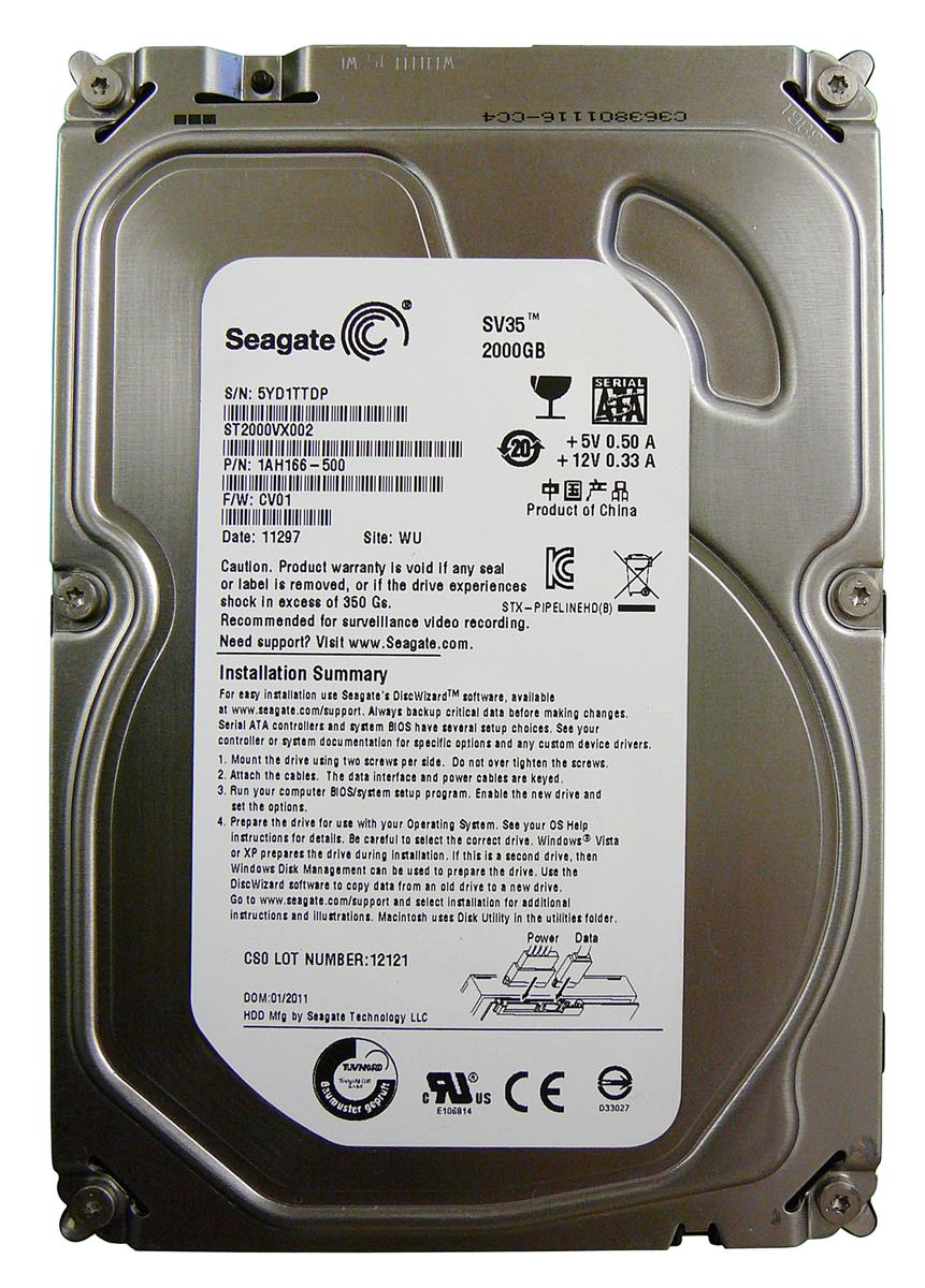 ST2000VX002 Seagate SV35 Series 2TB 5900RPM SATA 6Gbps 64MB Cache 3.5-inch Internal Hard Drive
