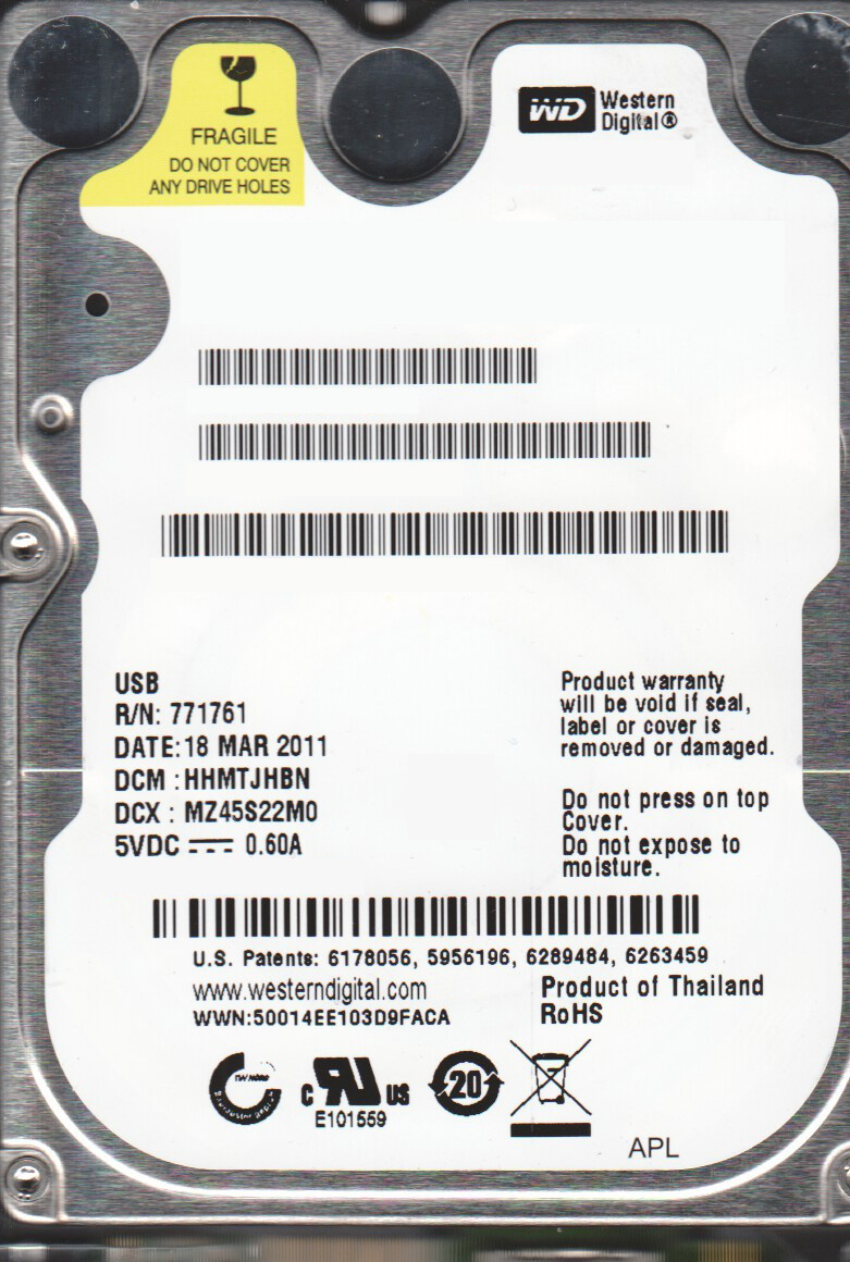WD10TMVV-11ZSMS5 Western Digital 1TB 5400RPM USB 2.0 8MB Cache 2.5-inch Internal Hard Drive