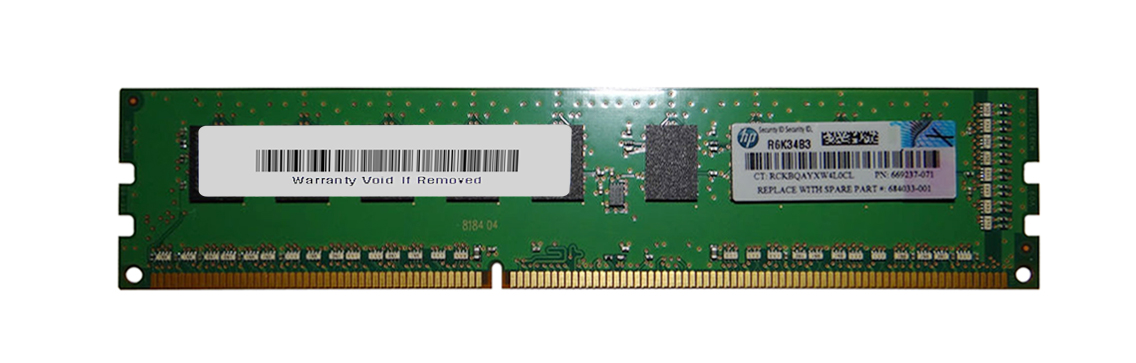 669237-071 HP 2GB PC3-12800 DDR3-1600MHz ECC Unbuffered CL11 240-Pin DIMM Single Rank Memory Module