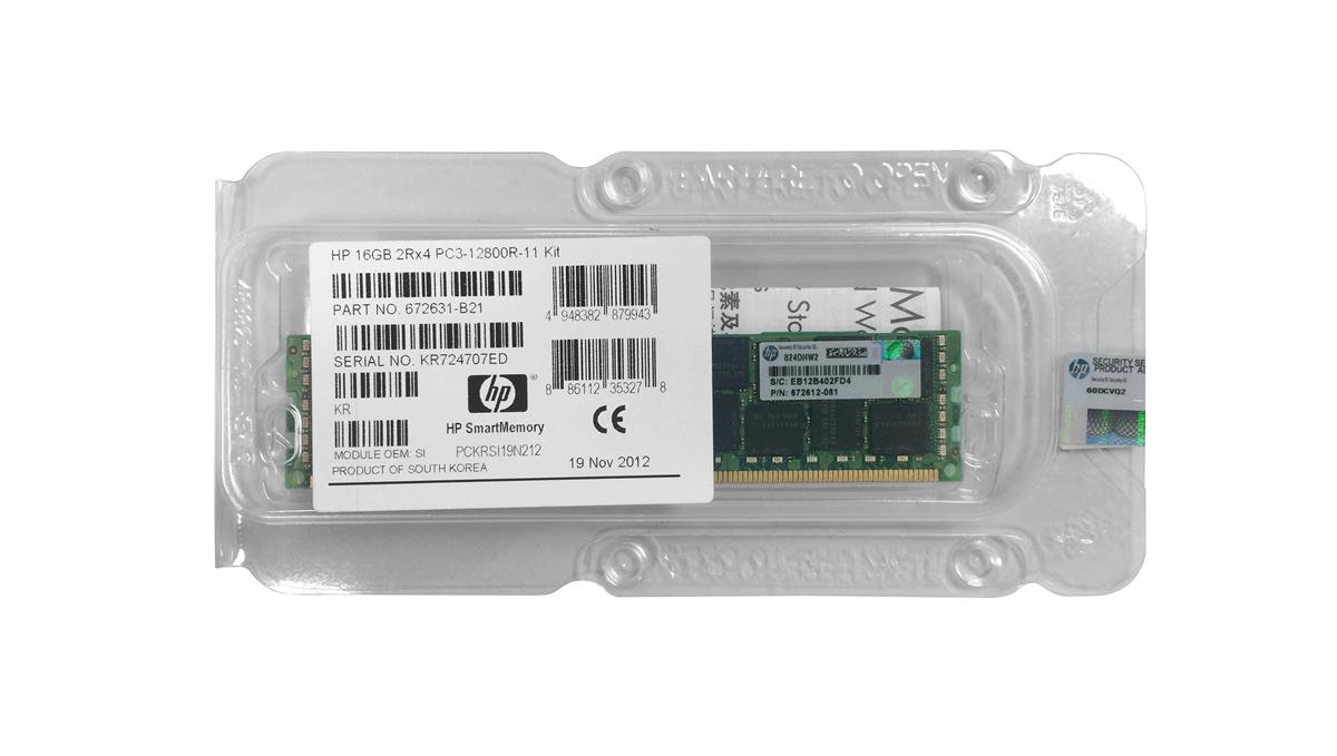 672631-B21 HP 16GB PC3-12800 DDR3-1600MHz ECC Registered CL11 240-Pin DIMM Dual Rank Memory Module