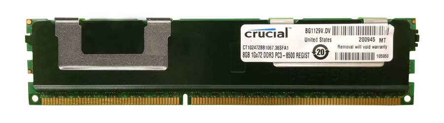 CT102472BB1067.36SFA1 Crucial 8GB PC3-8500 DDR3-1066MHz Registered ECC CL7 240-Pin DIMM Dual Rank Memory Module