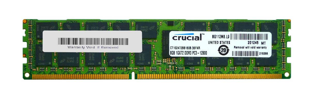 CT102472BB160B Crucial 8GB PC3-12800 DDR3-1600MHz Registered ECC CL11 240-Pin DIMM Dual Rank Memory Module