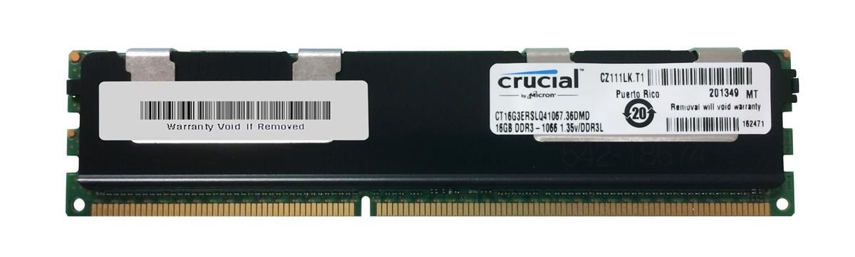 CT16G3ERSLQ41067.36DMD Crucial 16GB PC3-8500 DDR3-1066MHz Registered ECC CL7 240-Pin DIMM 1.35V Low Voltage Quad Rank Memory Module