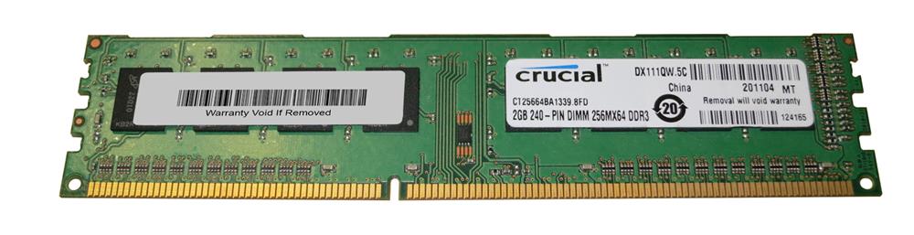 CT25664BA1339.8FD Crucial 2GB PC3-10600 DDR3-1333MHz non-ECC Unbuffered CL9 240-Pin DIMM Single Rank Memory Module