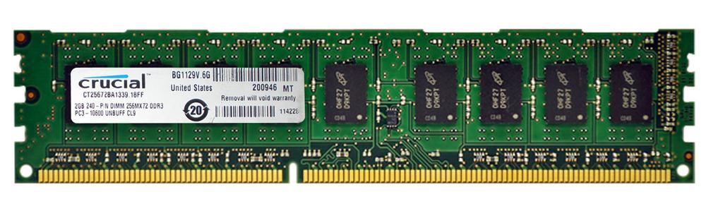 CT25672BA1339.18FF Crucial 2GB PC3-10600 DDR3-1333MHz ECC Unbuffered CL9 240-Pin DIMM Dual Rank Memory Module