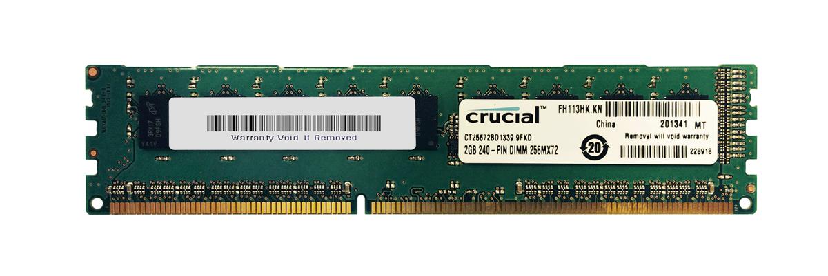 CT25672BD1339 Crucial 2GB PC3-10600 DDR3-1333MHz ECC Unbuffered CL9 240-Pin DIMM 1.35V Low Voltage Single Rank Memory Module