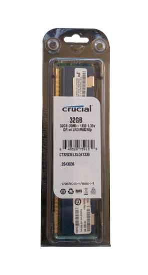 CT32G3ELSLQ41339 Crucial 32GB PC3-10600 DDR3-1333MHz Registered ECC CL9 240-Pin Load Reduced DIMM 1.35V Low Voltage Quad Rank Memory Module