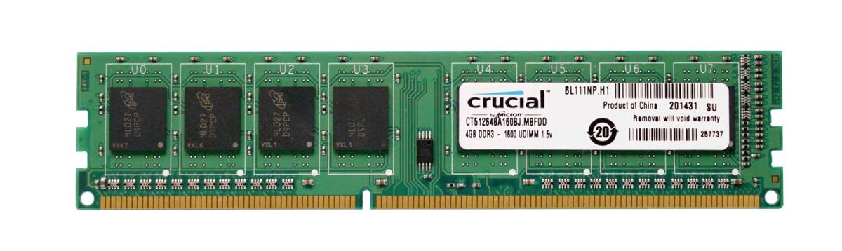 CT51264BA160BJ.M8FDD Crucial 4GB PC3-12800 DDR3-1600MHz non-ECC Unbuffered CL11 240-Pin DIMM Memory Module