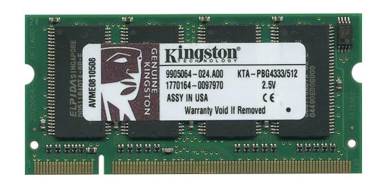KTA-PBG4333/512 Kingston 512MB PC2700 DDR-333MHz non-ECC Unbuffered CL2.5 SoDimm Memory Module for Apple iBook iMac PowerBook Notebooks M8995G/A