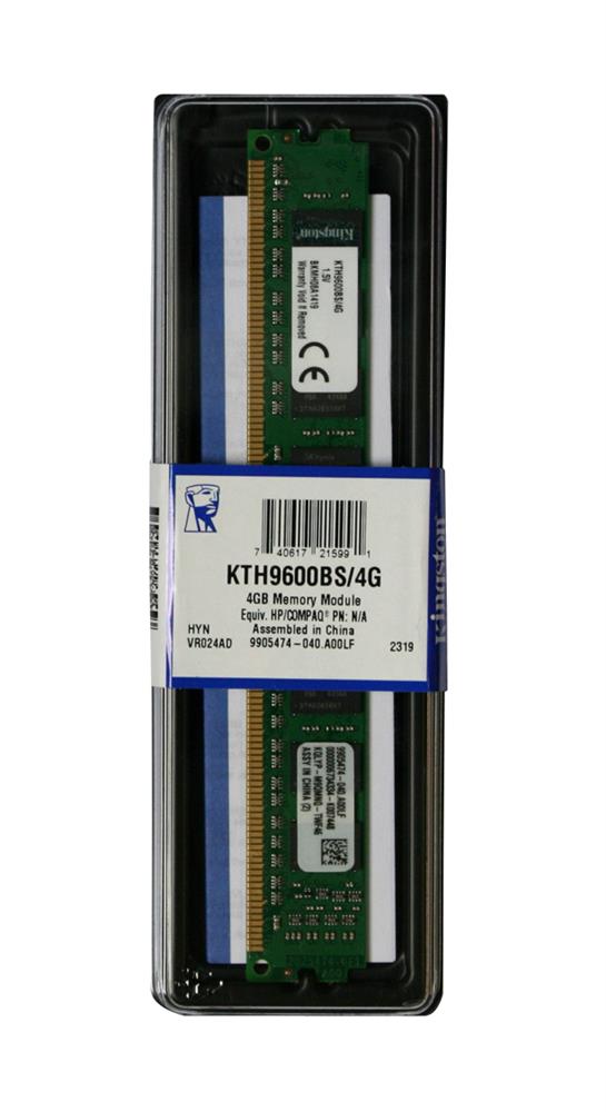 KTH9600BS/4G Kingston 4GB PC3-10600 DDR3-1333MHz non-ECC Unbuffered CL9 240-Pin DIMM Single Rank Memory Module