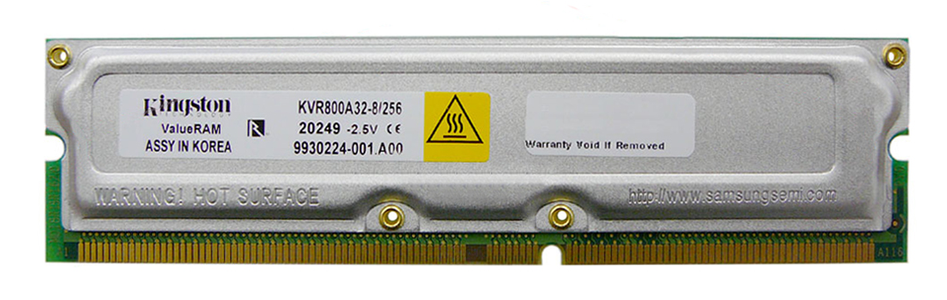 KVR800A32-8/256 Kingston 256MB RDRAM PC800 800MHz-40 Non-ECC 232-Pin 36-Bit 8-Device RIMM Memory Module for Asus Epox MSI