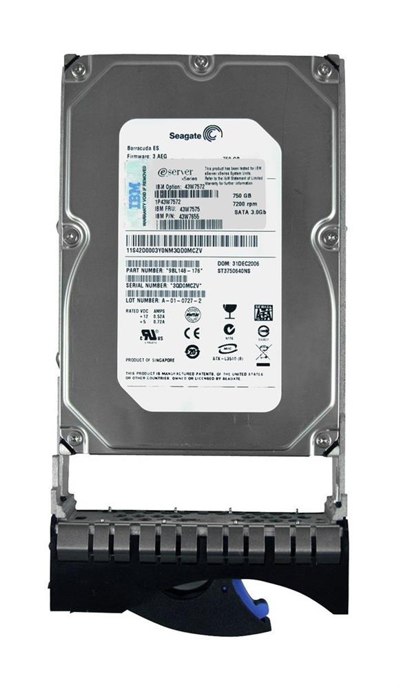 43W7575 IBM 750GB 7200RPM SATA 3Gbps 16MB Cache 3.5-inch Internal Hard Drive with Tray