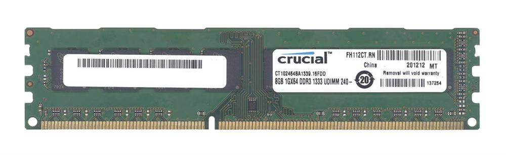 CT102464BA1339.16FDD Crucial 8GB PC3-10600 DDR3-1333MHz non-ECC Unbuffered CL9 240-Pin DIMM Dual Rank Memory Module