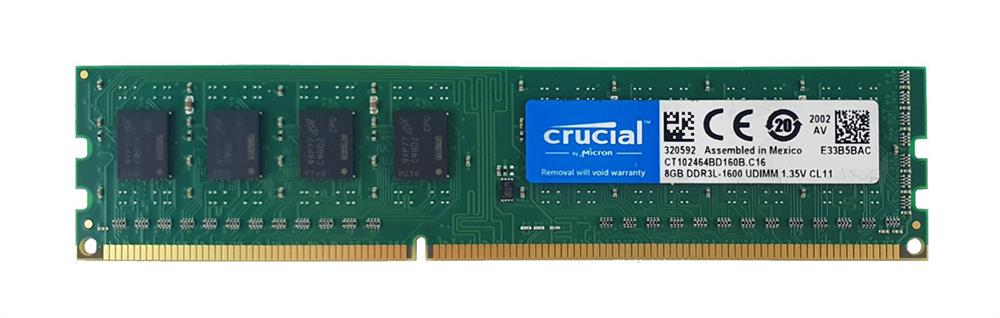CT102464BD160B.C16 Crucial 8GB PC3-12800 DDR3-1600MHz non-ECC Unbuffered CL11 240-Pin DIMM 1.35V Low Voltage Memory Module
