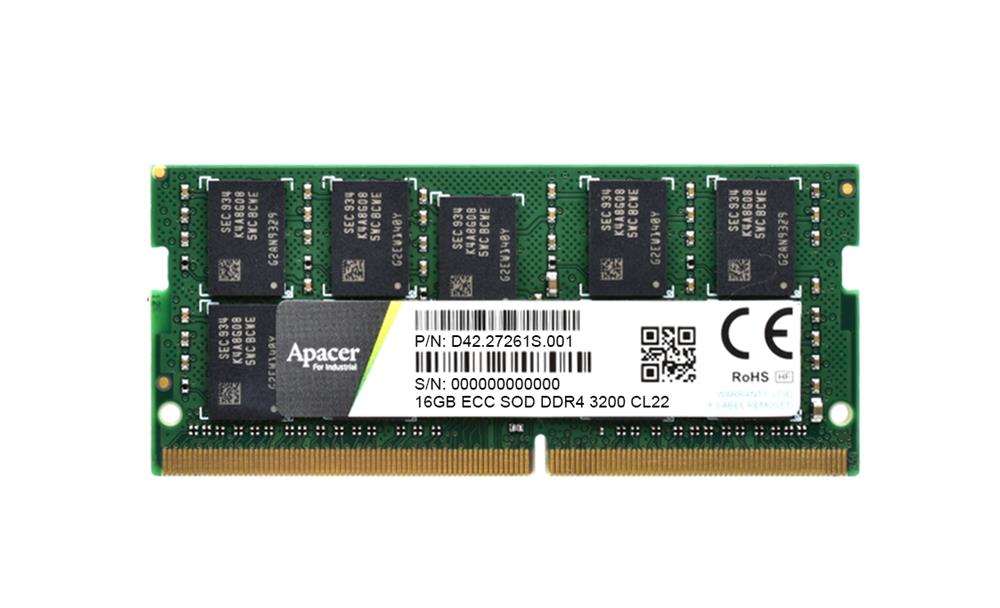 D42.27261S.001 Apacer 16GB PC4-25600 DDR4-3200MHz ECC Unbuffered CL22 260-Pin SoDimm 1.2V Dual Rank Memory Module