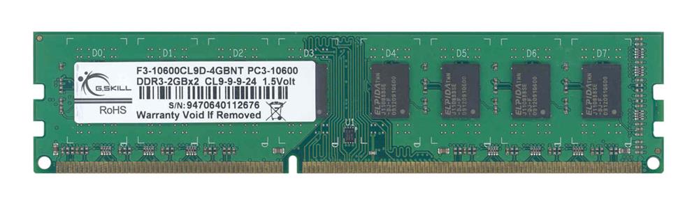 F3-10600CL9D-4GBNT G.SKILL 4GB Kit (2 X 2GB) PC3-10600 DDR3-1333MHz non-ECC Unbuffered CL9 240-Pin DIMM Single Rank Memory