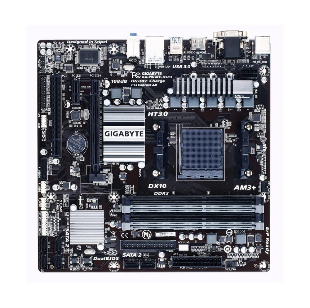 GA-78LMT-USB3 (rev. 5.0) Gigabyte Socket AM3+ AMD 760G + SB710 Chipset AMD AM3 Phenom II/ AMD Athlon II Processors Support DDR3 4x DIMM 6x SATA 3.0Gb/s Micro-ATX Motherboard  (Refurbished)
