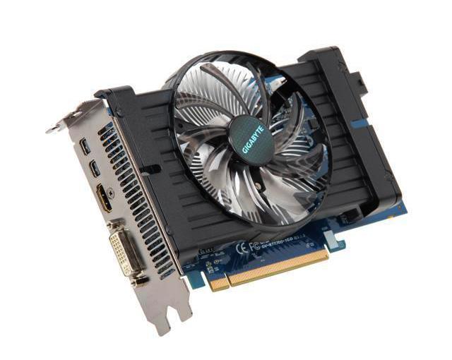 GV-R777D5-1GD Gigabyte Radeon HD 7770 1GB GDDR5 128-Bit HMDI / DisplayPort / Dual-Link DVI-D PCI-Express 3.0 Video Graphics Card