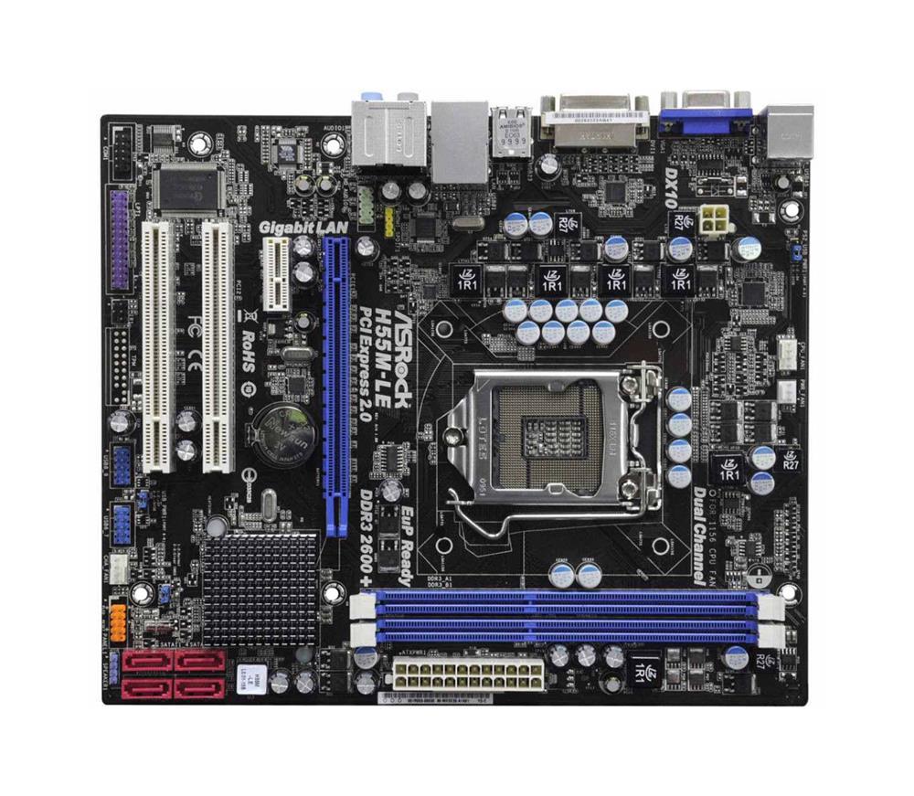 H55M-LE ASRock Socket LGA 1156 Intel H55 Chipset Core i7 / i5 / i3 / Pentium G6950 Processors Support DDR3 2x DIMM 4x SATA2 3.0Gb/s Micro-ATX Motherboard (Refurbished) 90-MXGE30-A0UAYZ