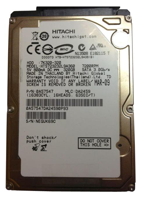 HTS723232L9A360 Hitachi Travelstar 7K320 320GB 7200RPM SATA 3Gbps 16MB Cache 2.5-inch Internal Hard Drive
