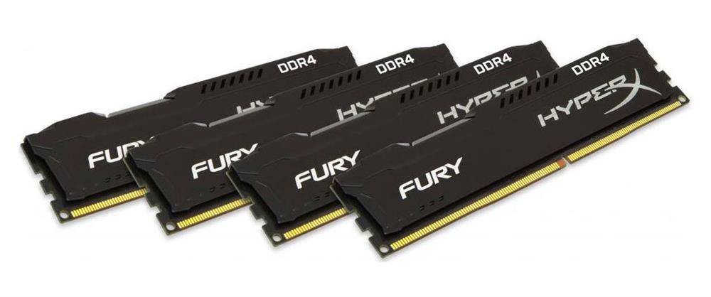HX424C15FBK4/64 Kingston HyperX FURY Black Series 64GB Kit (4 X 16GB) PC4-19200 DDR4-2400MHz non-ECC Unbuffered CL15 (15-15-15) 288-Pin DIMM Memory (Kit of 4)