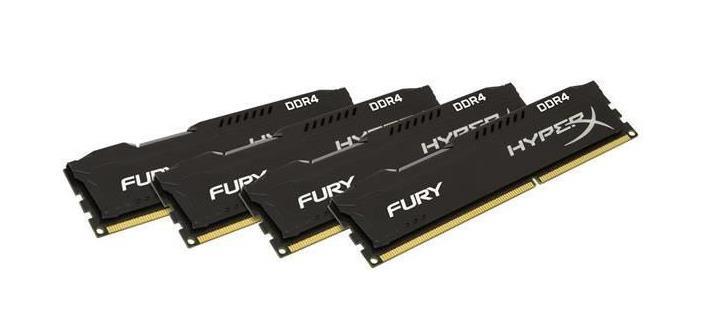 HX430C15FB3K4/64 Kingston HyperX FURY Black 64GB Kit (4 X 16GB) PC4-24000 DDR4-3000MHz non-ECC Unbuffered CL15 288-Pin DIMM 1.35V Memory