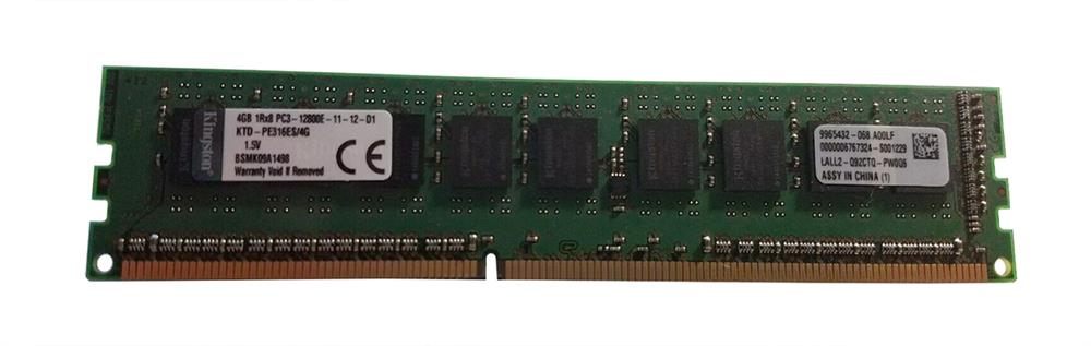 KTD-PE316ES/4G Kingston 4GB PC3-12800 DDR3-1600MHz ECC Unbuffered CL11 240-Pin DIMM Single Rank Memory Module