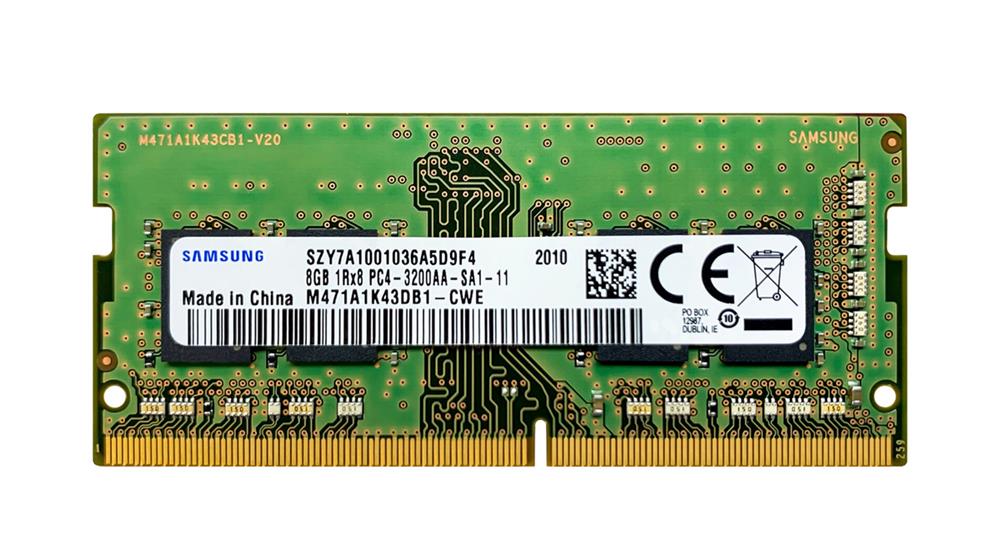 M471A1K43DB1-CWE Samsung 8GB PC4-25600 DDR4-3200MHz non-ECC Unbuffered CL22 260-Pin SoDimm 1.2V Single Rank Memory Module