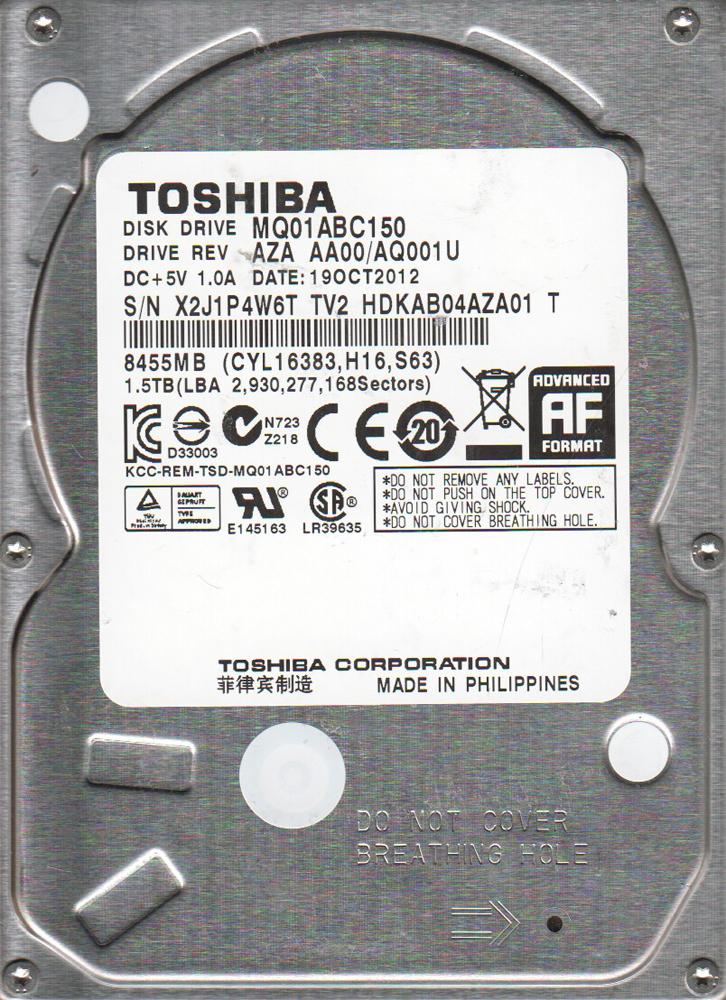 MQ01ABC150 Toshiba 1.5TB 5400RPM SATA 3Gbps 8MB Cache 2.5-inch Internal Hard Drive