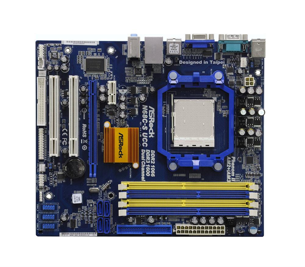 N68C-S-UCC ASRock Socket AM3/AM2+/AM2 Nvidia GeForce 7025/ nForce 630a Chipset AMD Phenom FX/ Phenom II X6/ Phenom II X4/ Phenom II X3/ Phenom II X2/ Phenom/ AMD Athlon II X4/ Athlon II X3/ Athlon II X2/ Athlon II X2/ Athlon 64 FX/ Athlon 64 X2 Dual-Core/ Athlon X2 Dual-Core/ Athlon 64 / AMD Sempron Processors Support DDR2 2x DIMM 4x SATA2 3.0Gb/s Micro-ATX Motherboard (Refurbished)