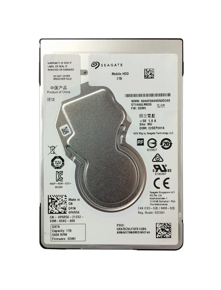 P6R56 Dell 1TB 5400RPM SATA 6Gbps 128MB Cache 2.5-inch Internal Hard Drive