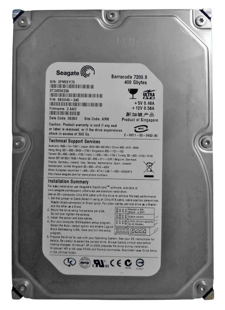 ST3400633A Seagate Barracuda 7200.9 400GB 7200RPM ATA-100 16MB Cache 3.5-inch Internal Hard Drive