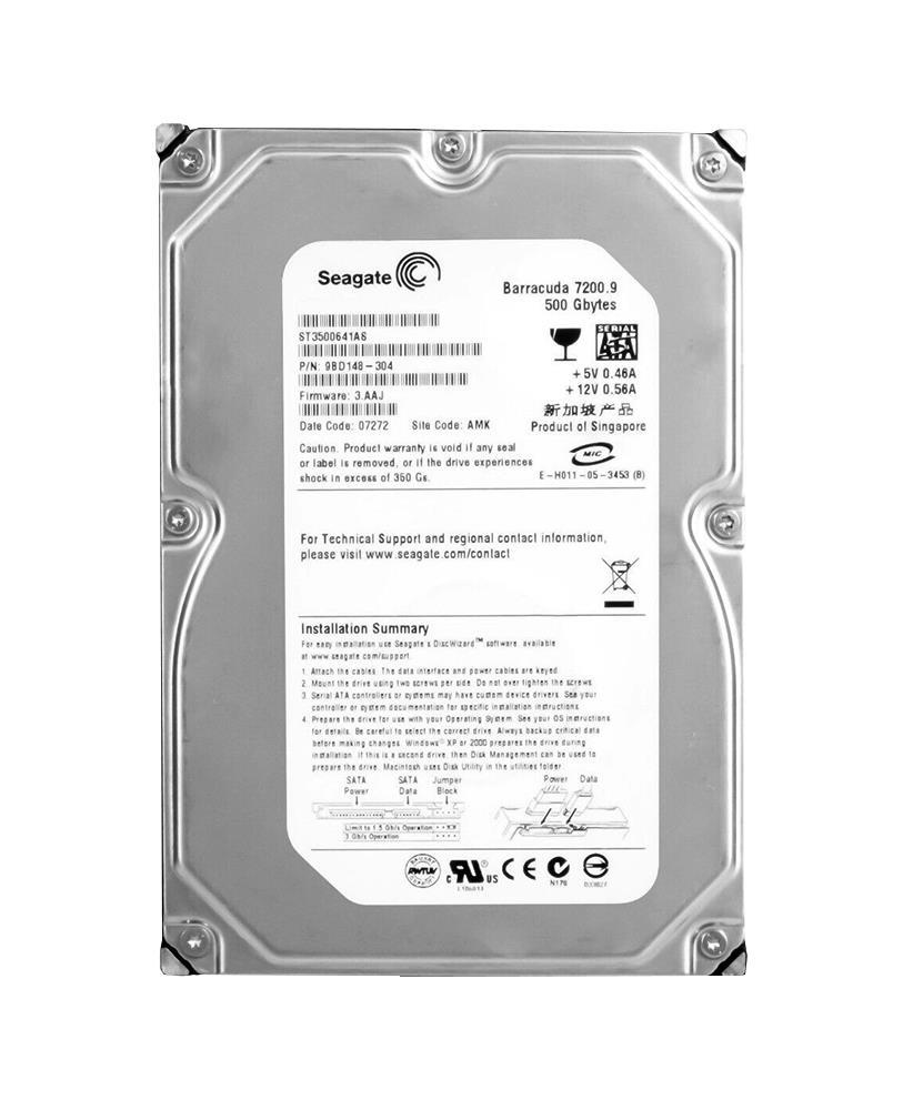 ST3500641AS Seagate Barracuda 7200.9 500GB 7200RPM SATA 3Gbps 16MB Cache 3.5-inch Internal Hard Drive