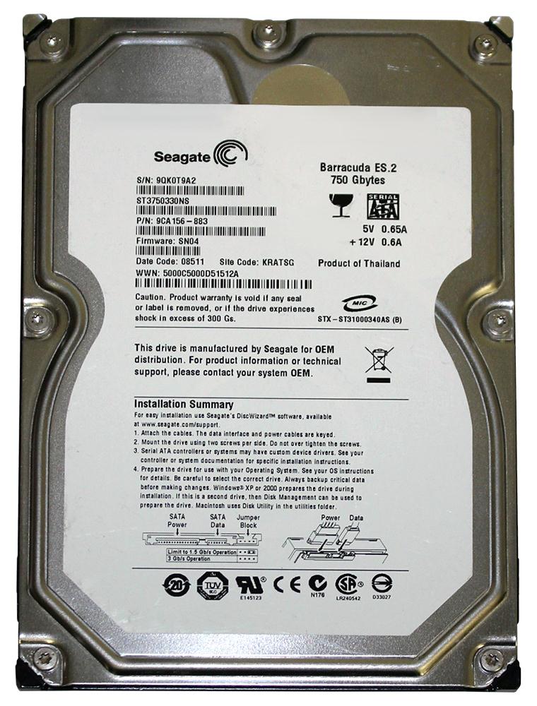 ST3750330NS Seagate Barracuda ES.2 750GB 7200RPM SATA 3Gbps 32MB Cache 3.5-inch Internal Hard Drive