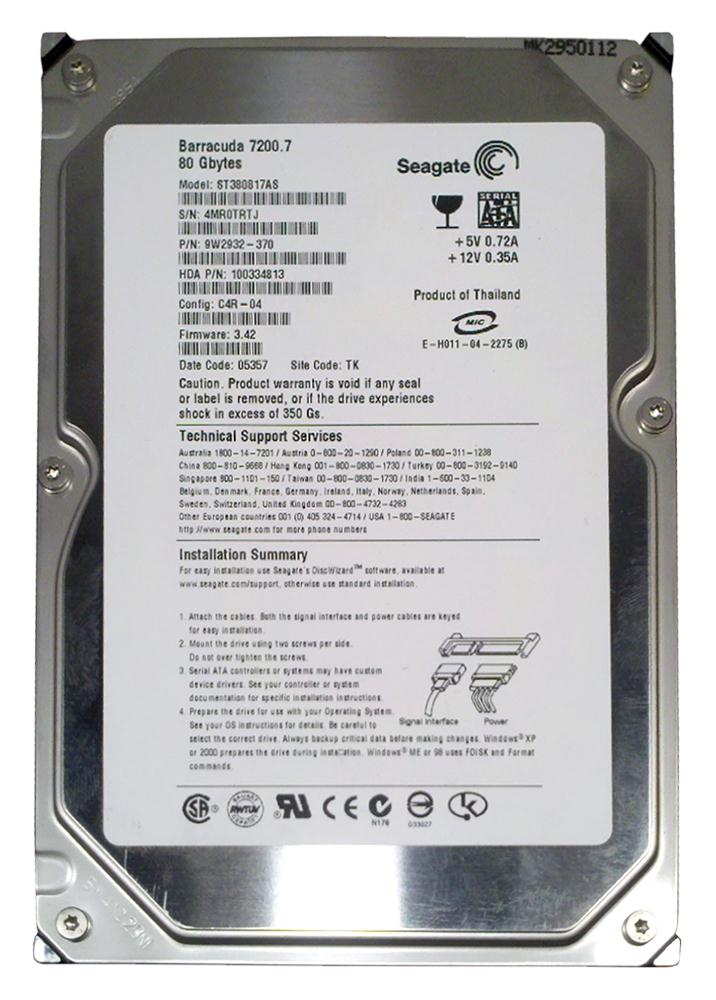 ST380817AS Seagate Barracuda 7200.7 80GB 7200RPM SATA 1.5Gbps 8MB Cache 3.5-inch Internal Hard Drive