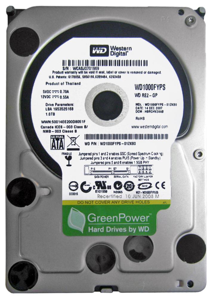 WD1000FYPS Western Digital RE2-GP 1TB 7200RPM SATA 3Gbps 16MB Cache 3.5-inch Internal Hard Drive
