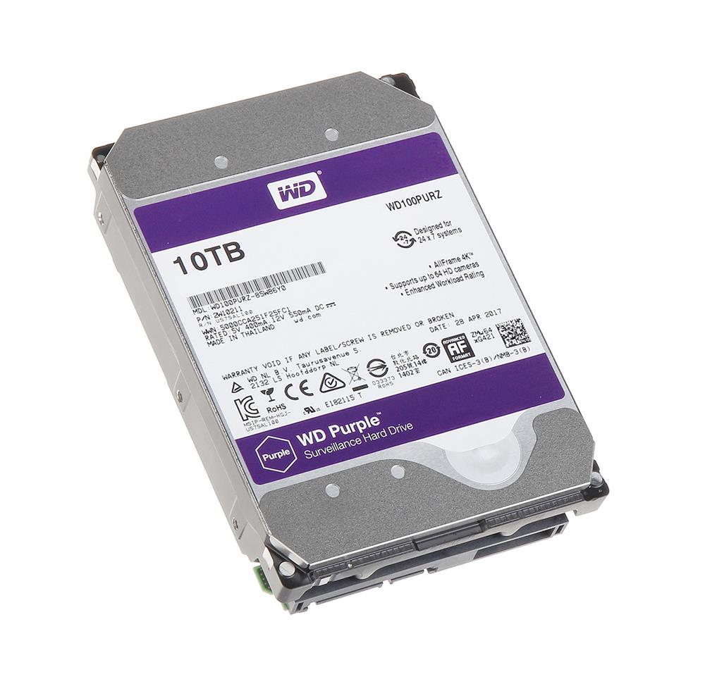WD100PURZ Western Digital Purple Surveillance 10TB 5400RPM SATA 6Gbps 256MB Cache 3.5-inch Internal Hard Drive