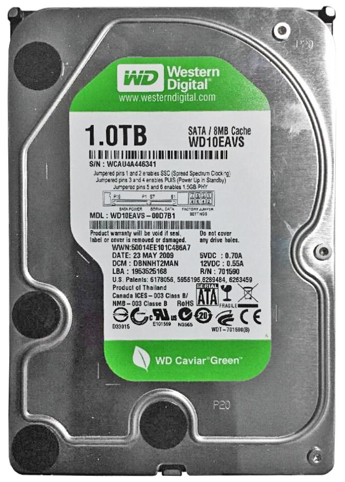 WD10EAVS Western Digital Caviar Green 1TB 5400RPM SATA 3Gbps 8MB Cache 3.5-inch Internal Hard Drive
