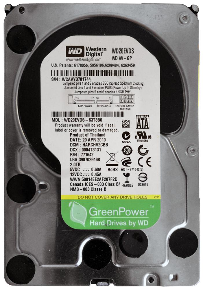 WD20EVDS Western Digital AV-GP 2TB 5400RPM SATA 3Gbps 32MB Cache 3.5-inch Internal Hard Drive